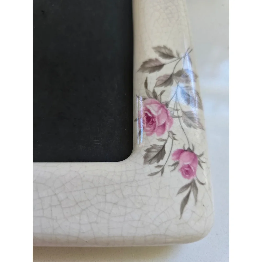 Vintage Crackle Glaze Ceramic‎ Rose Floral Picture Frame Set of 2 Shabby Chic